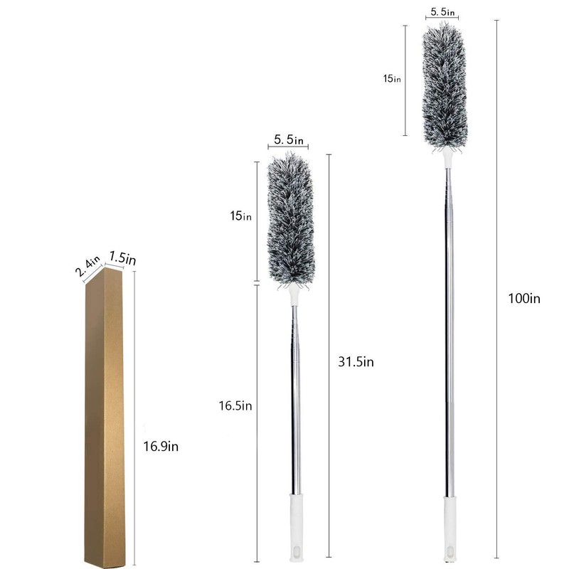 Lomida Microfiber Duster with Extension Pole(Stainless Steel), Extra Long 100