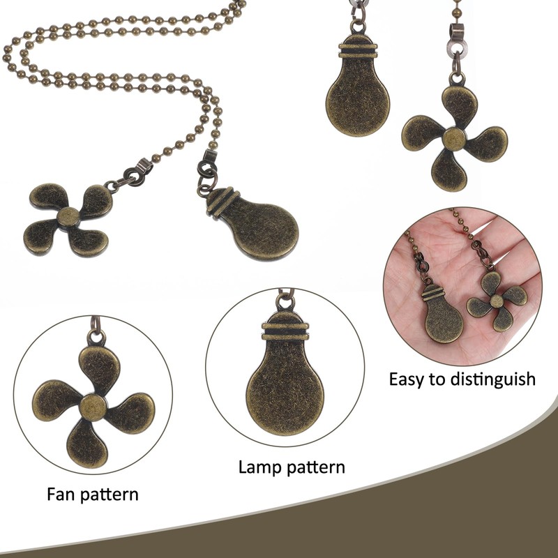 Ymapinc 2pcs Ceiling Fan Pull Chain Ornaments, 13inch Bronze Fan