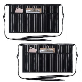 TopTie 2 Pack Waitress Waiter Server Bistro Waist Apron with 3 Pockets, Restaurant Kitchen Chef Half Aprons, 24" W x 12" H-Stripe