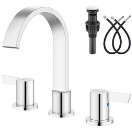 Aolemi Waterfall Bathroom Faucets 3 Hole 8 Inch Widespread Bathroom Sink Faucet 2 Handles with Pop-up Drain and Supply Hose Suitable for Vanity RV Restroom Polish Chrome