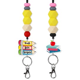 Teacher Lanyards Silicone Beaded Lanyard - 2PCS Teacher Lanyards for ID Badges and Keys Cute Silicone Beads Keychain Breakaway Lanyard for Teachers Appreciation Back to School Thanksgiving Gifts