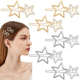 Star Hair Clips Set – 8 Silver Star Hairpins with Rhinestones, Minimalist and Modern Design, Non-Allergic, Durable, Perfect for Hair Types and Occasions, Stylish and Elegant Hair Accessory