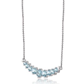 Lovve Sterling Silver Blue Topaz Graduated Journey Necklace with 18 Inch Chain