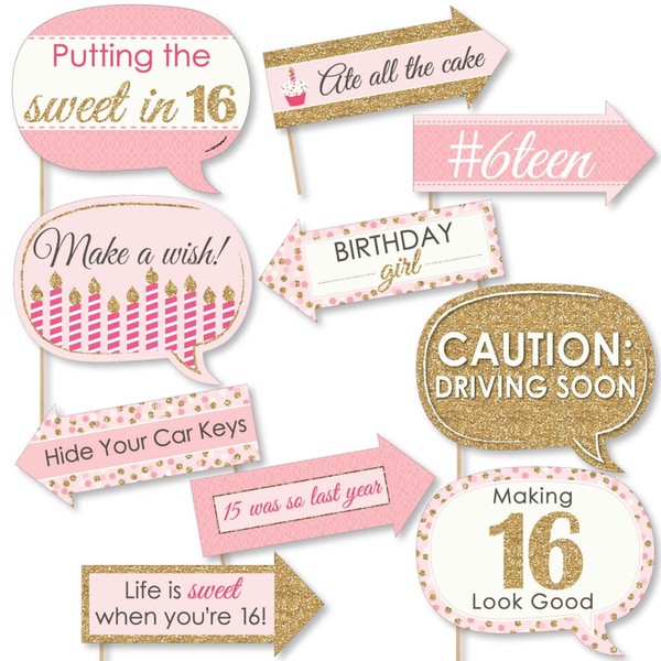 Big Dot of Happiness Funny Sweet 16-16th Birthday Party Photo Booth Props Kit - 10 Piece