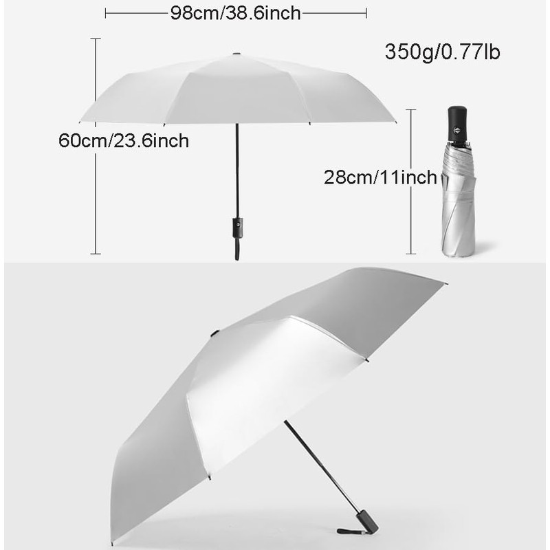 ThreeH Compact Travel Umbrella Automatic Open and Close Silver Coating