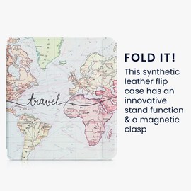 kwmobile Origami Case Compatible with Kobo Libra 2 - Case Slim Premium PU Leather Cover with Stand - Travel Black/Multicolor