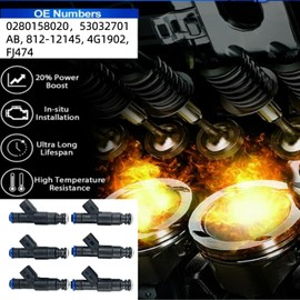 Set of 6 Fuel Injectors 0280158020 Compatible with Jeep Grand Cherokee Liberty Commander, Dodge Ram 1500 Durango Nitro Dakota, Mitsubishi Raider 3.7L V6 -Replaces 53032701AB, 812-12145, 4G1902, FJ474