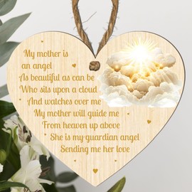My Mother is an Angel Memorial Plaque – Beautiful Tribute with Angel, Wings, Clouds, or Dove Designs – Sympathy Gift in Memory of Mum, Sentimental Memorial Keepsake for Loss of a Mother (Clouds)