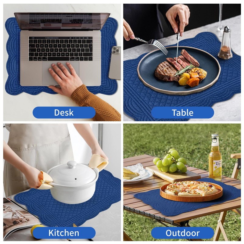 6 PC Quilted Placemats, 18"X13"Extra Large Cotton Placemats Set of