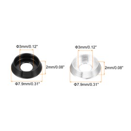 MECCANIXITY M3 Cone Cup Countersunk Washers,Hole Dia 3mm/0.12" Aluminum Gaskets Cup Head Washer Gasket for Screw RC/FPV/PC/Drone/Mechanical Accessories Model Parts,Pack of 40(Black/Silver)