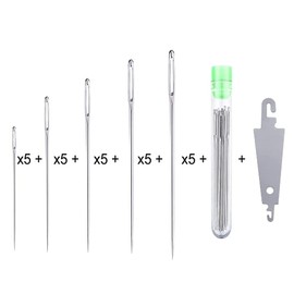 27pcs Large Eye Stitching Needles, 5 Sizes Big Eye Hand Sewing Needles in Clear Storage Tube with Threader for DIY, Sewing and Mending, Embroidery