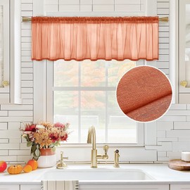 MIULEE Solid Sheer Dusty Blue Valance Kitchen Linen Look Window Curtain,Living Room Windows Voile Valance Rod Pocket 1 Panels (60" W x 18" L)