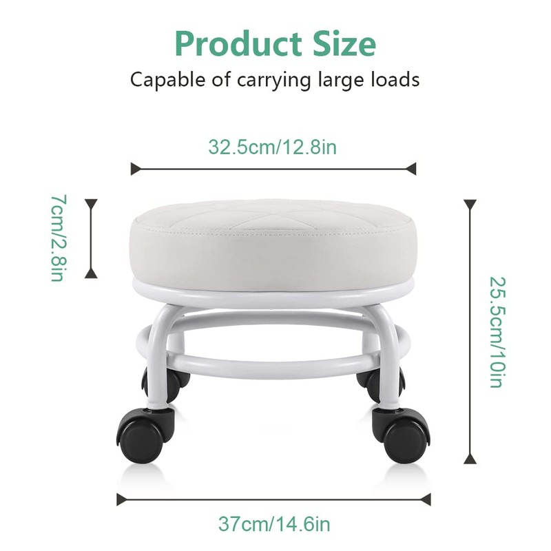 FURWOO Low Roller Seat PU Leather Rolling Stool Step Stool