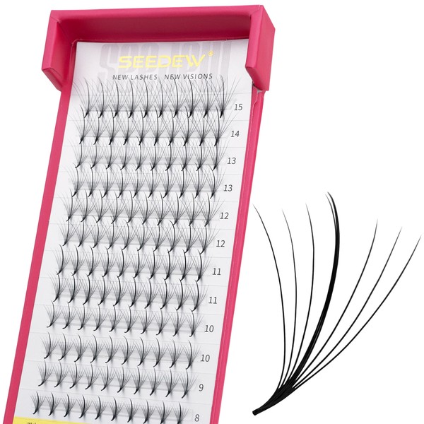 SEEDEW Eyelash Extensions Premade Fans, MIX8-15mm D Curl 0.07mm 12