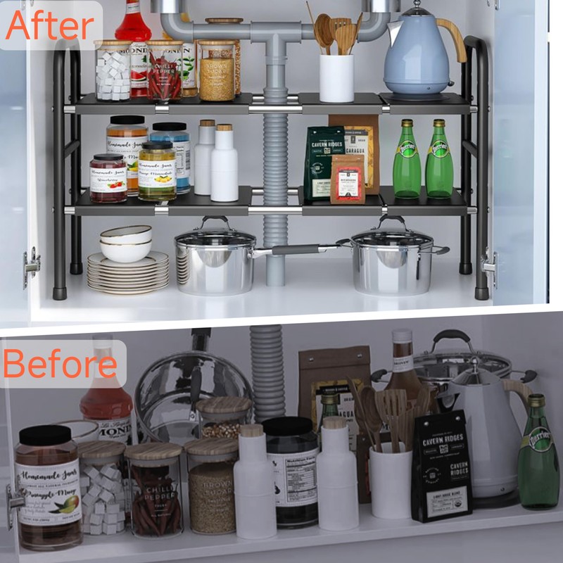 Fliqor Expandable Under Sink Organizer with 10 Removable Panels, Adjustable