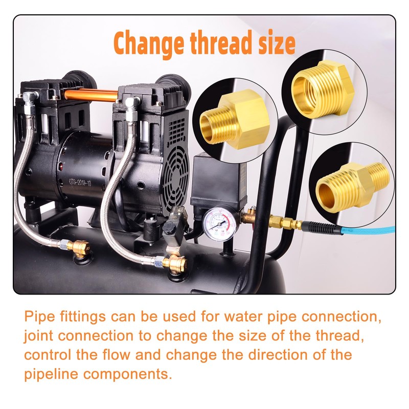 GASHER 6PCS Brass Pipe Fitting, Hex Bushing, Reducer Adapter, Reducing
