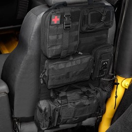 Universal Tactical Seat ​Back Organizer Vehicle Molle Panel Organizer Storage Bag with 5 Detachable Molle Pouch for All Vehicel Such as Jeep,Truck,SUV, Car, Ford,Chevy,Toyota etc. (Black)