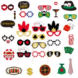 Las Vegas Party Decorations - 36-Piece Set Las Vegas Theme Party Props, Paper Selfie Props, Casino Decorations, Casino Themed Poker Night Party Decorations, DIY Las Vegas Game, Casino Night