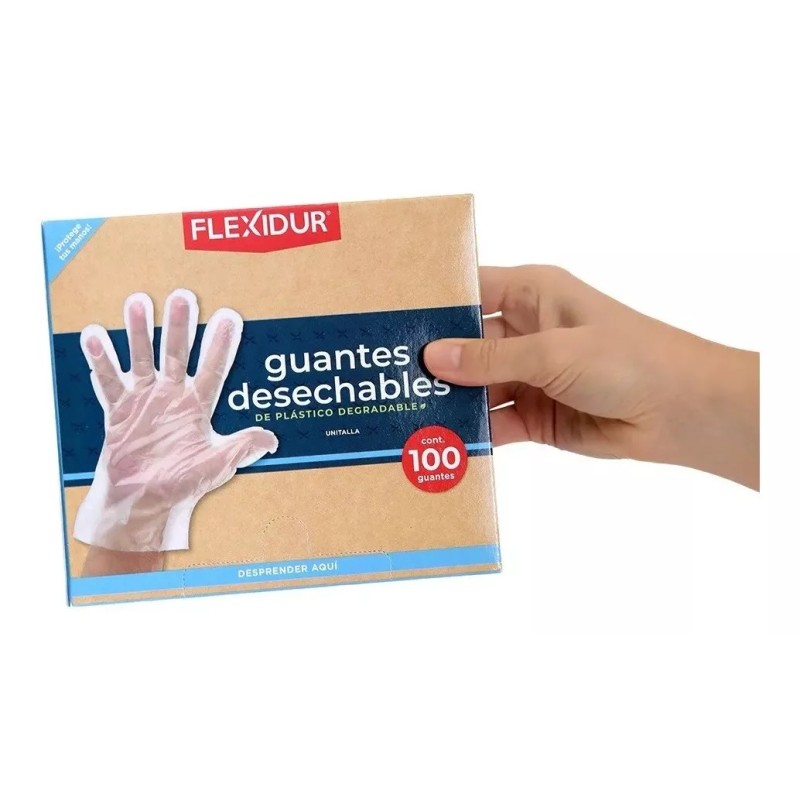 Flexidur Guantes Desechables Transparentes Plastico Degradable 100uds