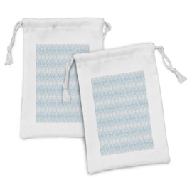 Ambesonne Ikat Fabric Pouch Set of 2, Pale Colored Geometric Aztec Pattern Traditional Peruvian Culture Elements, Small Drawstring Bag for Toiletries Masks and Favors, 9" x 6", Grey White Sky Blue