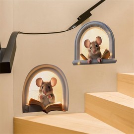 WALLMEI Wall Sticker, Mouse, Reading Books, Stylish, Strip, Removable Wall Sticker, Wall Sticker, Boys, Girls, Bedroom, Children's Room, Kindergarten, Wallpaper, Interior, DIY, Room Decoration