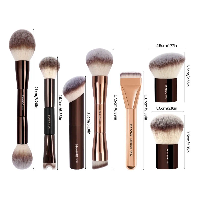 Maange Set 7 Brochas Maquillaje Profesional Alto Nivel Color Marrón