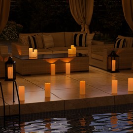 Yongmao 12" x 5" Ivory Large Waterproof Outdoor Flameless Candles Battery Operated LED Flickering Pillar Candles with Remote and Timer for Indoor Outdoor Lanterns, Long Lasting, Set of 2
