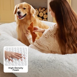 Bedsure Human Dog Bed, 71.0" x 44.0" x 12.0" Calming Giant Human Dog Bed for Adults People Fits Pet Families with Storage Pocket, Fluffy Faux Fur Orthopedic Pet Bean Bed, Frost Grey