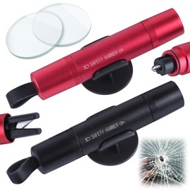 LEONTOOL Emergency Escape Hammer, Car Use, Rescue Hammer, Set of 2, 1 Black and Red, Multi-functional, Safety Hammer with Seat Belt Cutter, Alloy Hammer Head, One Second Escape, Underwater Application