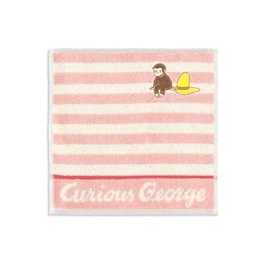 Curious George Border Towel Handkerchief, Pink, Small, Reborn Cotton, Full Feed Cotton, 68-2290065, Approx. 7.9 x 7.9 inches (20 x 20 cm)