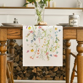 Artoid Mode Wildflowers Bloom Flowers Spring Table Runner, Seasonal Summer Floral Kitchen Dining Table Decoration for Home Party Decor 13x48 Inch
