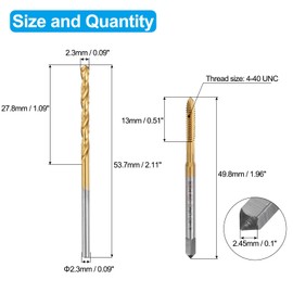 uxcell Tap and Drill Bit Set, 1pcs 4-40 UNC Spiral Point Thread Screw Tap & 1pcs 2.3mm Twist Drill Bit, Titanium Coated HSS-6542 Tapping Threading Tool Kit