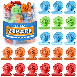 Paquete de 24 clips magnéticos para nevera, imanes de pizarrón blanca, clips magnéticos para suministros de profesores, clips imanes de refrigerador para pantallas de fotos, notas (colorido)