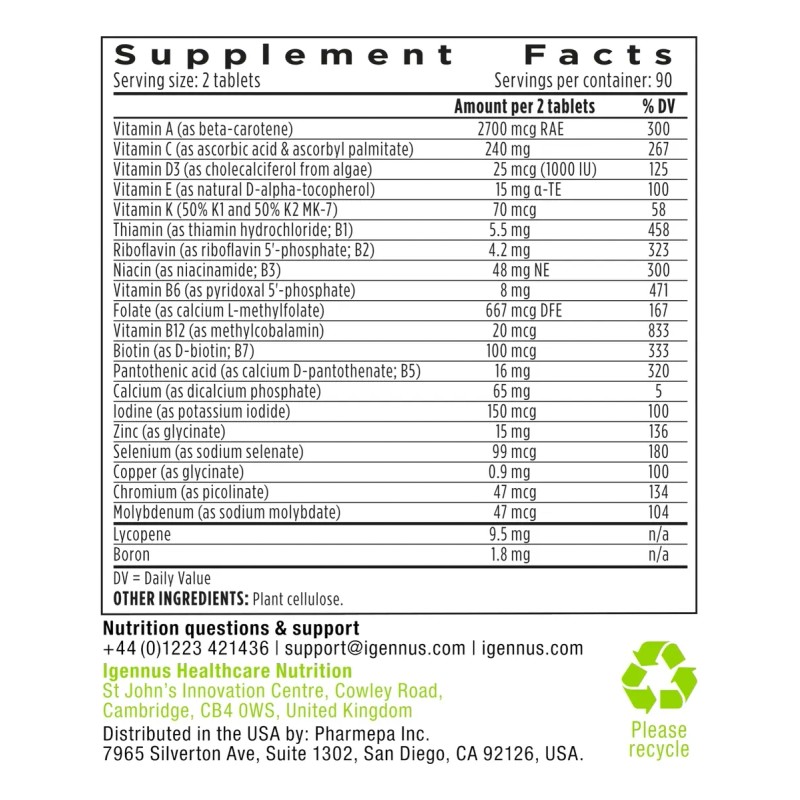 Igennus Multivitamínico Metilado Para Hombres 180 Tabletas