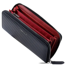VISOUL Leather Long Zipper Cash Wallets for Men with RFID Blocking Two-Tone, Carbon Fiber Large Clutch Money Purse (Black+Burgundy)