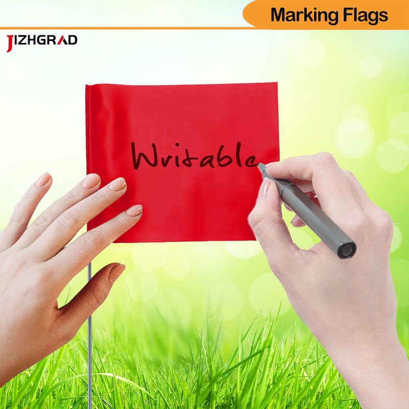 20Pack Red Marking Flags, JIZHGRAD 13x4x5 Inch Marker Flags Use
