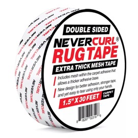 iPrimio NeverCurl Double Sided Extra Thick Rug Tape for Area Rugs on Carpet with Mesh Fabric - 1.5" by 30 Feet Roll - Anti Slip Non Skid Gripper Tape for Rugs, Mats, Pads, Runners