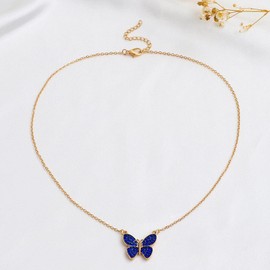 Yienate Boho Crystal Butterfly Necklace Choker Funky Blue Crystal Butterfly Pendant Necklace Gold Butterfly Necklace Chain Statement Rhinestone Butterfly Necklace Jewelry for Women and Girls
