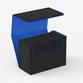 Boltquan Tarot Card Storage Box – PU Leather Deck Organizer with Blue Interior & Magnetic Closure – Holds 4 Tarot Card Cases or 400+ Tarot Cards – Black Exterior – 10.5×14.5×23.5 cm /4.1×5.7×9.3 in