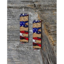 Twisted R Design Earrings, We the People Patriotic Print Wood Bar Printed Earrings Jewelry