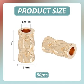 BENECREAT 50Pcs 14k Gold Filled Twist Crimp Beads, Brass Crimp Tube Beads for DIY Jewelry Making Findings, 0.23x0.12Inch, Hole: 1.6mm