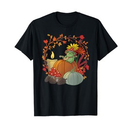 Kawaii Cottagecore Aesthetic Frog With Mushroom Hat Pumpkins T-Shirt