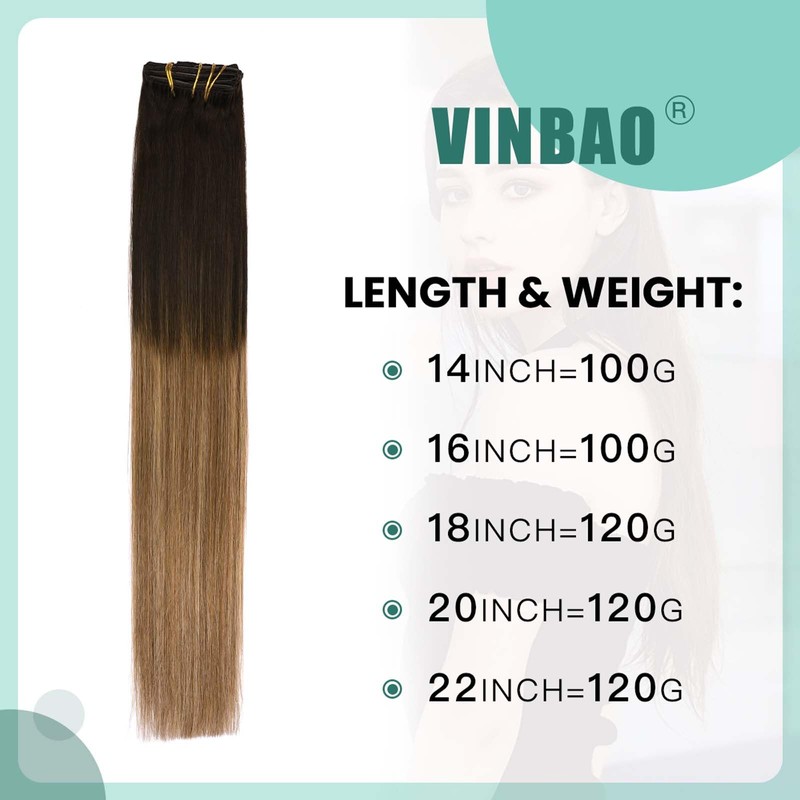 VINBAO Clip in Hair Extensions Real Human Hair 120g 18