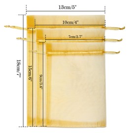 G2PLUS Gold Organza Gift Pouches - 10x15 CM Medium Organza Favor Bags, 50 PCS Wedding Jewelry Bags - Clear Mesh Pouches for Wedding, Christmas, Birthday, Anniversary