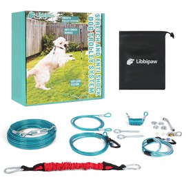 Libbipaw Dog Trolley System - Tangle Free & Shock Absorbing Heavy Duty Runner for Large Dogs Up to 300 lbs, 75 ft Cable with 15 ft Leash - Backyard, Park, Camping(75FT)