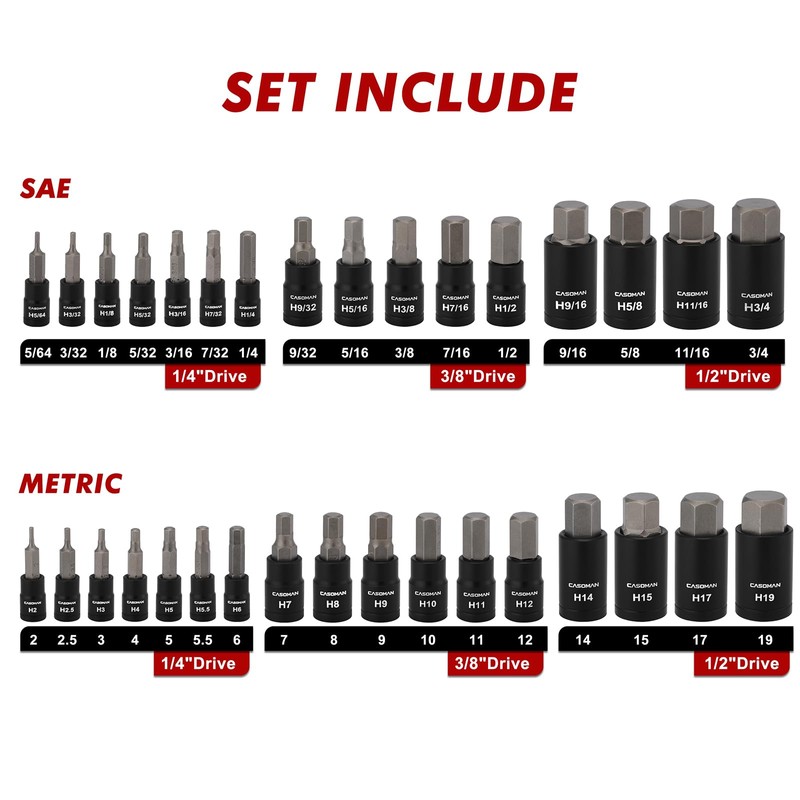 CASOMAN 71-Piece Master Hex & Torx Bit Socket Set, 1/4"