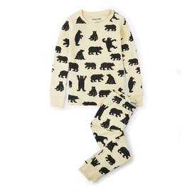 Little Blue House Unisex-Kids Long Sleeve Printed Pajama Set, Black Bears On Natural, 8 Years