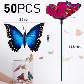 VGOODALL 50PCS Butterfly Garden Decorations, 11.8 inch Butterfly Stakes Ornaments Artificial Waterproof Butterflies for Flower Bouquet Outdoor Indoor Yard Art Patio Plant Pot Flower Bed Home Décor | VGOODALL
