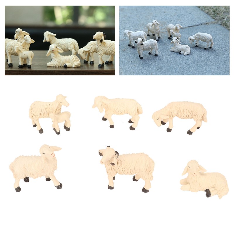 6Pcs Miniature Sheep Figurine Durable Resin Hand Painted UV Protection