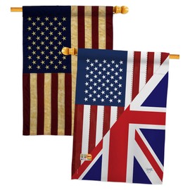 Breeze Decor US UK Friendship House Flag Pack Regional American Alliance World Country Particular Area Vintage Applique Decoration Banner Small Garden Yard Gift Double-Sided, Made in USA